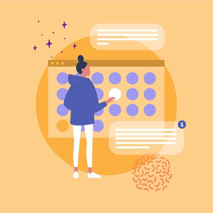 Illustration of a person using a technology interface to search through documents.