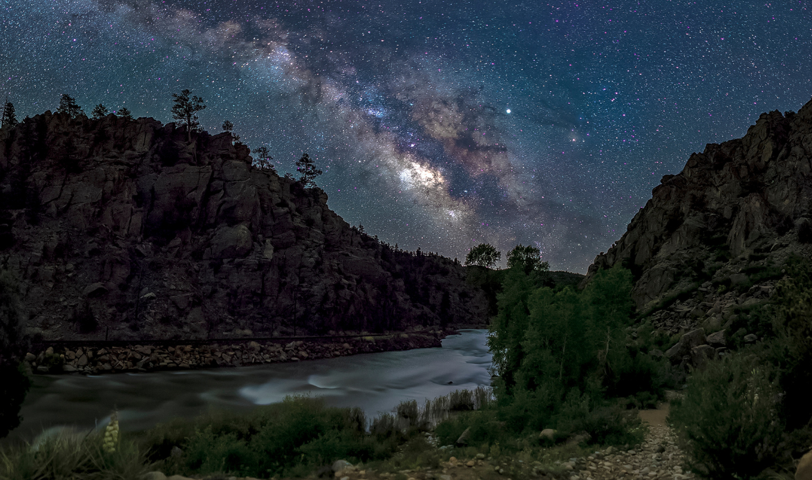 Milky Way and stars over Brown Canyon at night.