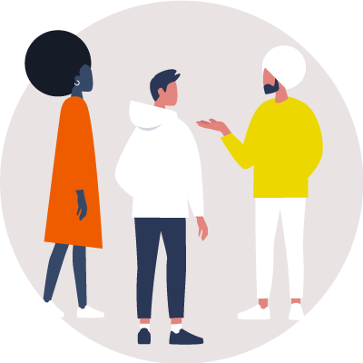 Illustration of a group of people talking.